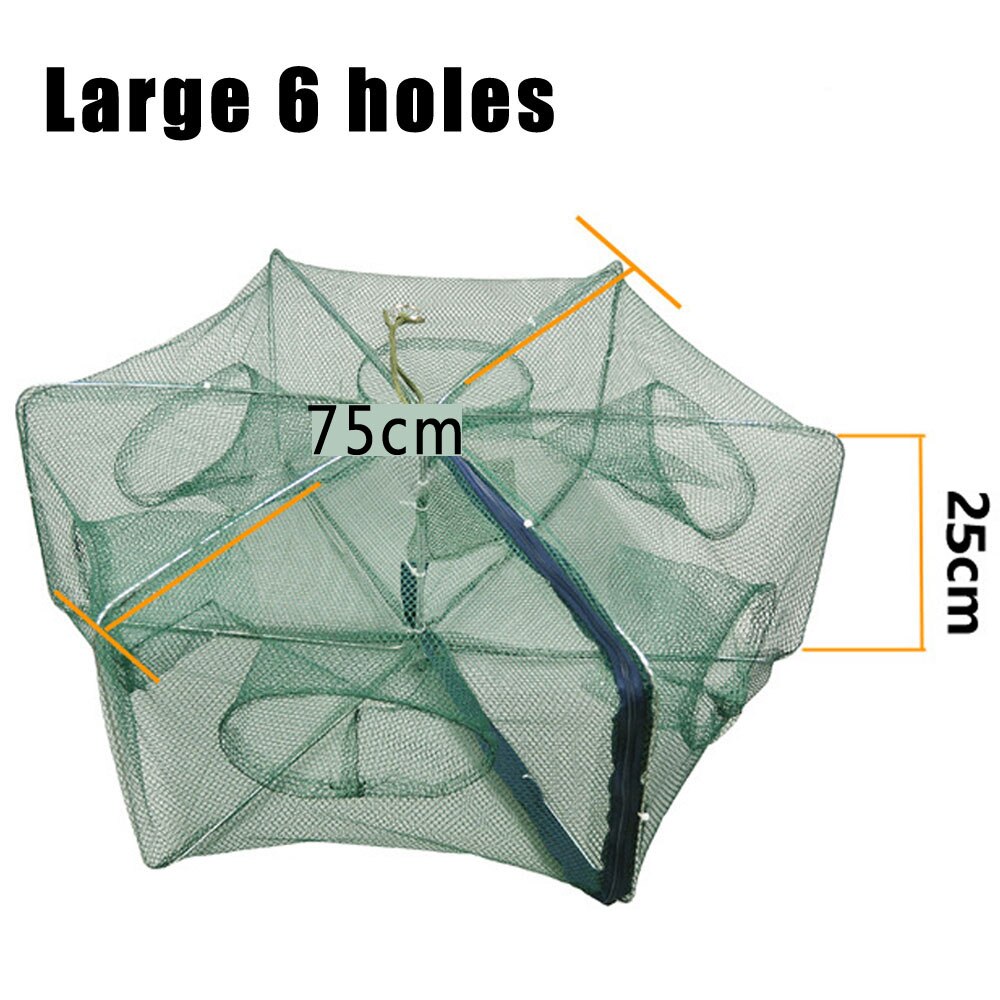 FishingLife 6/8/12/16Holes Folded Hexagon Fishing Shrimp Automatic Trap Fishing Net Fish Shrimp Minnow Crab Baits Cast Mesh Trap: L6