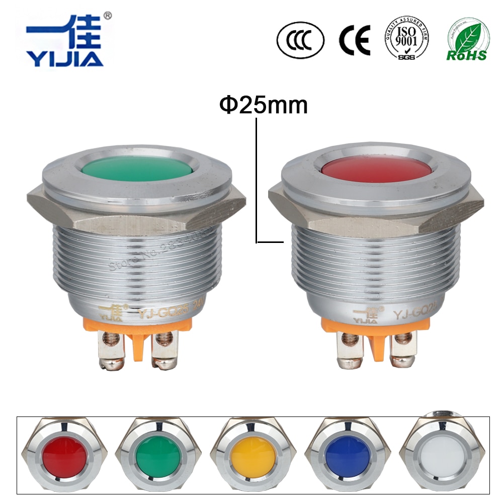 25mm Metal Indicator light LED Signal Lamp Car Boat Pilot Panel Signal Light 6V 12V 24V 220V 110V IP65 Waterproof Warning light