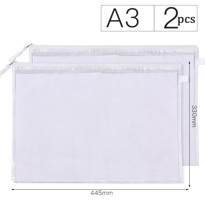 A3 Zipper Pouch Document Bag Waterproof Zip File Folders Artwork Storage School Office Supplies 8k Drawing Paper Storage Bags: white 2pcs
