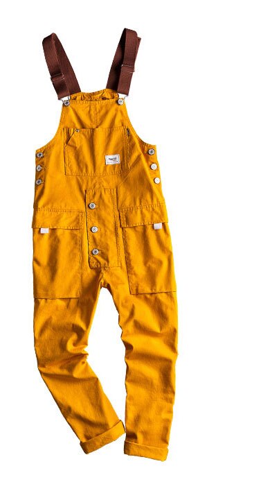 Europe, Japan and Korea street style jumpsuit men's casual retro overalls trend overalls: XXL / Gold