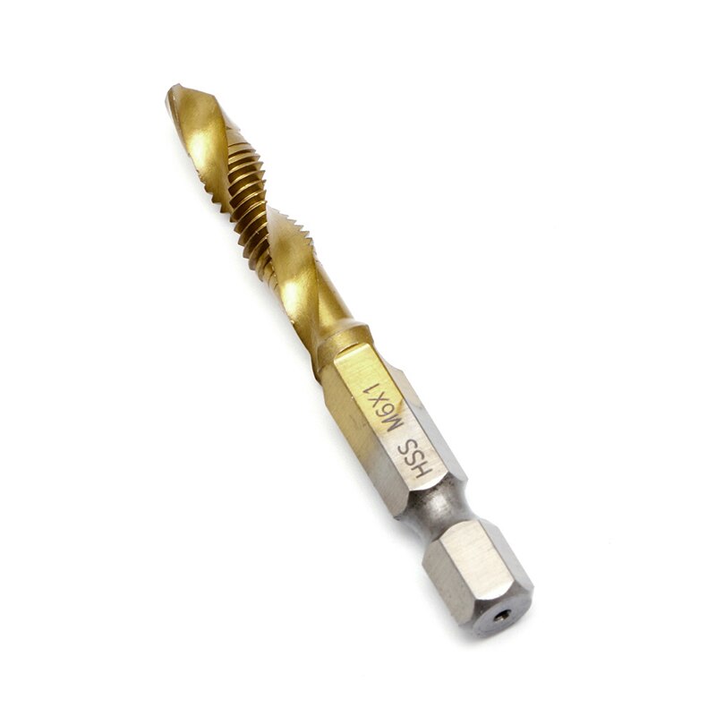 M3-M10 Hex Shank Titanium Plated HSS Hand Screw Thread Metric Tap Drill Bits: M6