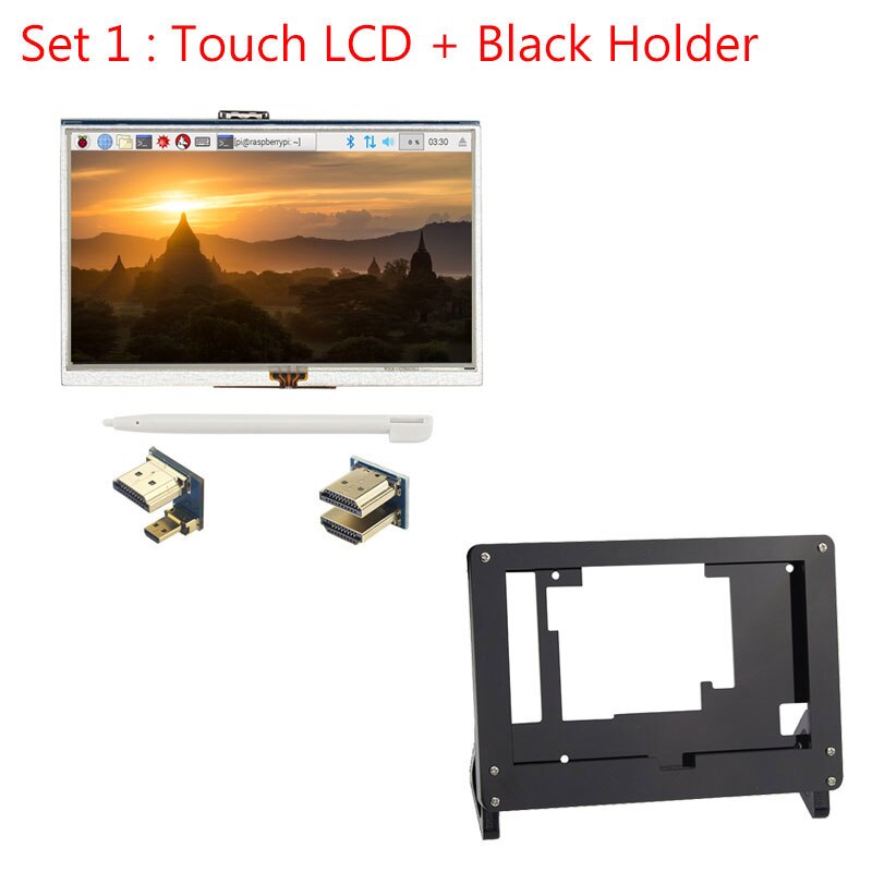 5 tommer raspberry  pi 4 model b touchscreen tft lcd display modul + akrylholder kompatibel til raspberry  pi 4 model b /3b+/3b: Sort lcd holder