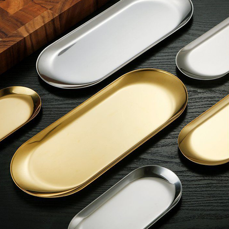 Edelstahl Gold Silber Essen Platte Nachtisch Platte murmeln Obst Kuchen Tablett Snack Küche Platte Western Steak Küche Platte Gericht