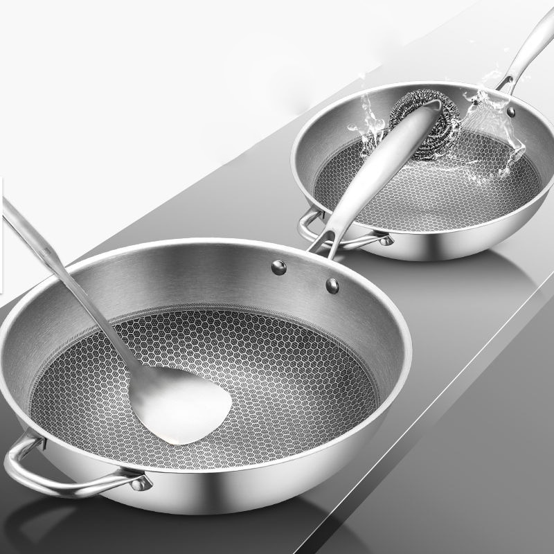 Stainless Steel Pan Uncoated Non-stick Wok Pan Gas Induction Cooker Household Pot Cast Iron Wok Induction Pan Cooking Pot