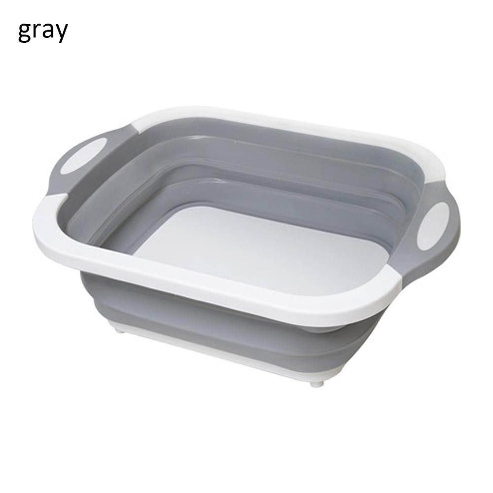 Multifunctional Foldable Cutting Board PP Sink Storage Basin Chopping Blocks Fruit Vegetable Washing Drain Basket Kitchen Stuff: Grey