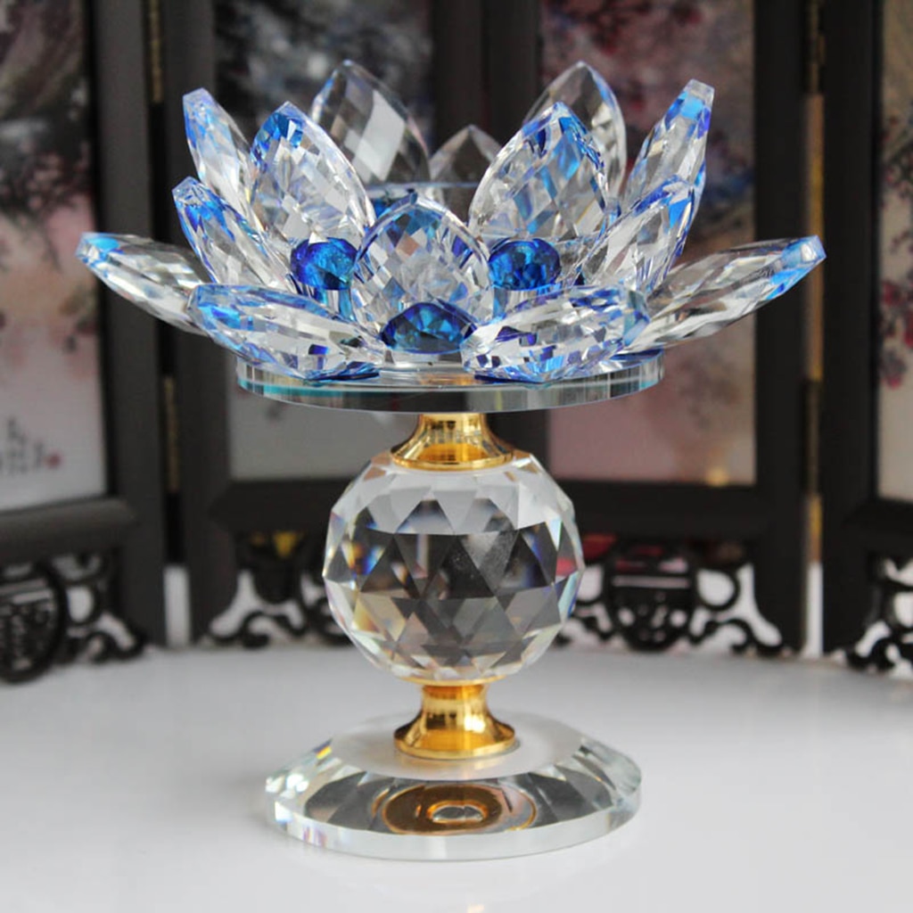 Krystal lotus blomst lysestage fyrfadslys hjem bordplade feng shui dekoration ornamenter