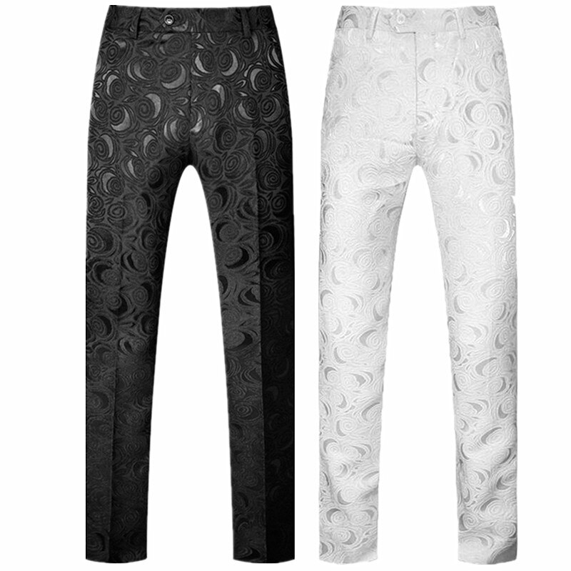 Mænd kjole bukser jacquard stof bukser mænd stor størrelse s  - 5xl hvide og sorte bukser