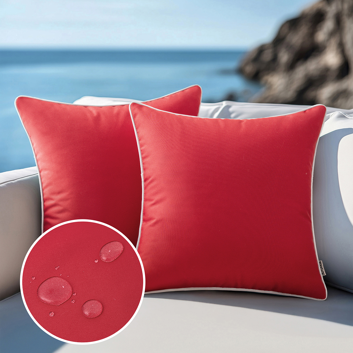 Set of 2 Outdoor Waterproof Pillow Covers 18x18, White Cushion Covers with Solid Piping, Decorative Throw Covers for Patio, Garden, Sofa or Home, No Inserts Included: 500mm*500mm / Red
