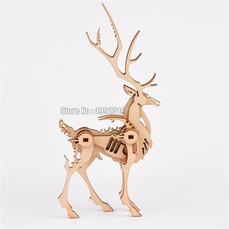 Diy 3d Wooden Puzzle Toy Assembly Animal Deer Tiger Model Building Kits For Children Kids Christmas Educational Toys: WHITE