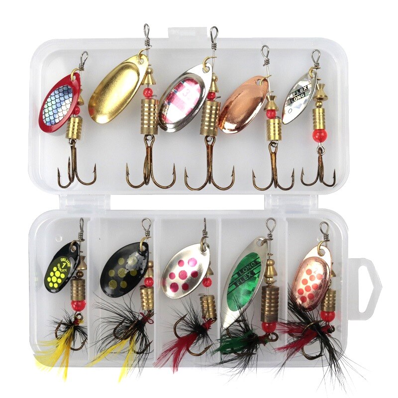 10Pcs/Lot Fishing Spoon Lures Spinner Bait 3-7G Fishing Wobbler Metal Baits Spinnerbait Isca Artificial Free with Box: Default Title