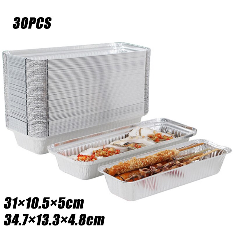 30 Piece Kit Disposable Tin Pan Barbecue Packing Box Thickened Rectangular Oyster Skewers Takeaway Aluminum Foil Tray