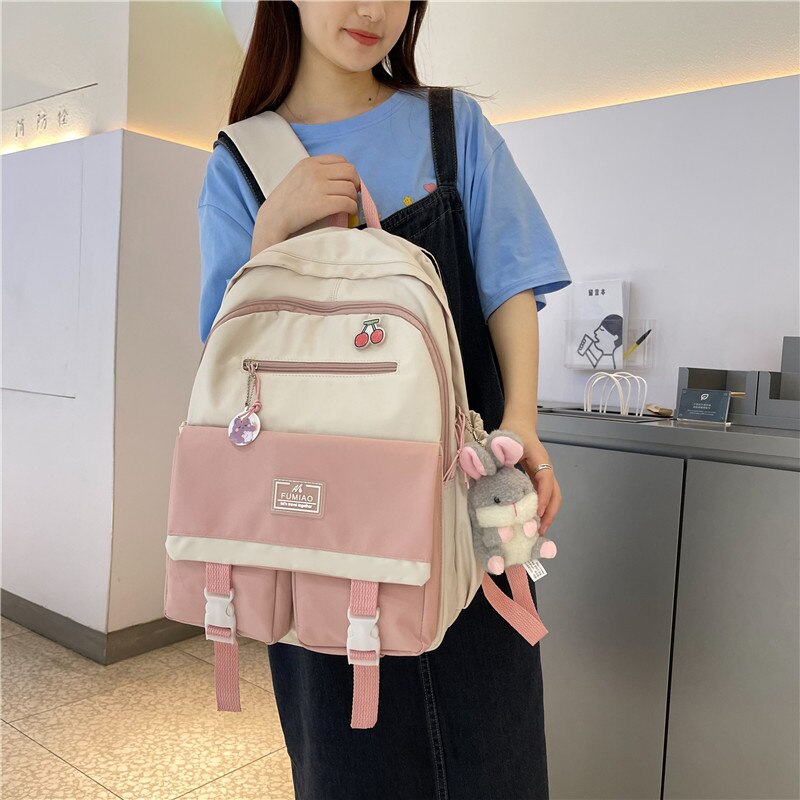 DCIMOR – sac à dos en Nylon imperméable pour femmes, cartable multi-poches, couleur contrastée, joli sac de voyage pour adolescentes,