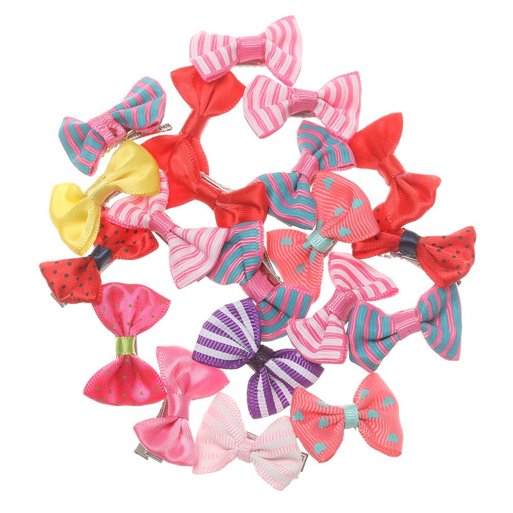 Random 20Pcs/Set Girls Hair Clip Duckbill Hairpins Baby Mixed Color Bow Barrettes Kids Lovely Hair Accessories: Default Title