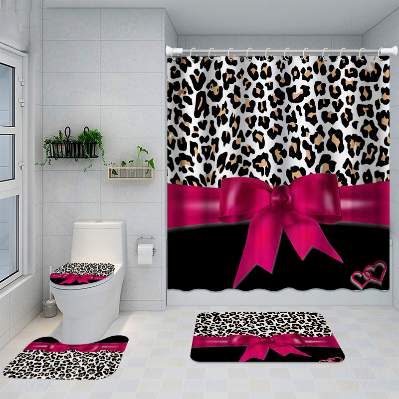 Waterproof Bath Shower Curtain Sets Toilet Seat Cover Non-Slip Bath Mat Rug Carpet Bathroom Decor Polyester Fabric Washable: 4pc- Full Set