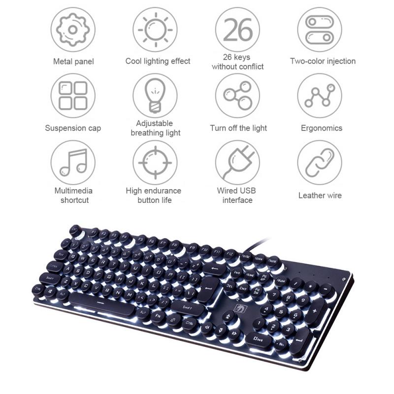 Wired Gaming Keyboard Mechanical LED Backlit Keyboards USB 104 Keycaps Keyboard Computer Game Keyboards Computer Peripherals