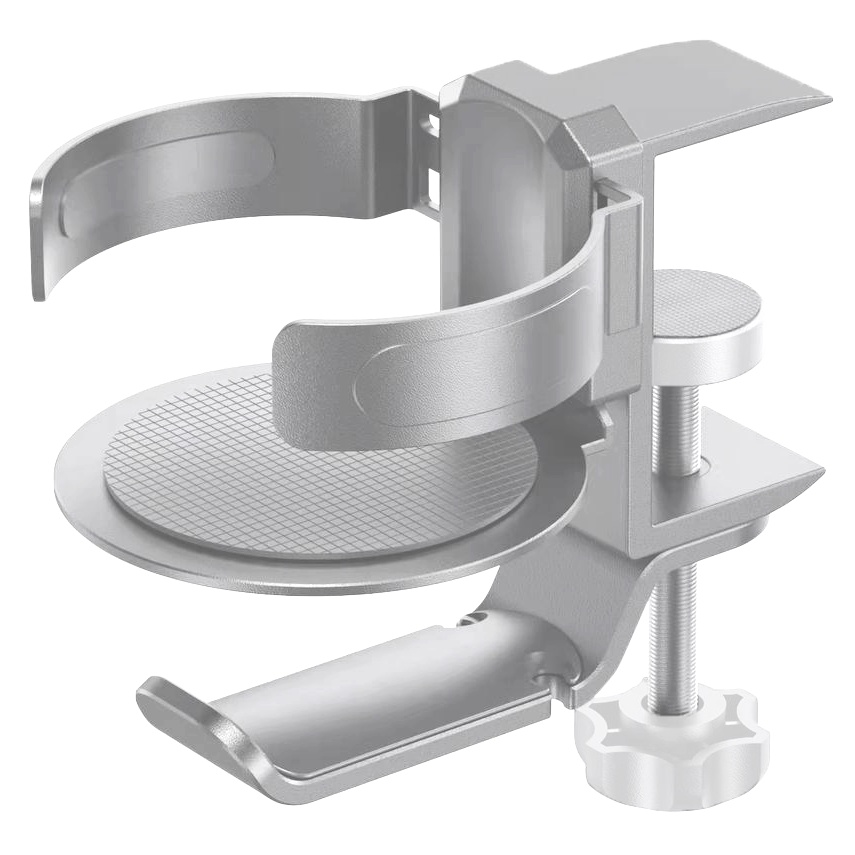 Bureau bekerhouder zwart 2 in 1 - onder tafel hoofdtelefoonhouder mechanisch telescopisch anti-lek bekerholster, 360 ° Rotatiehanger A: Zilver