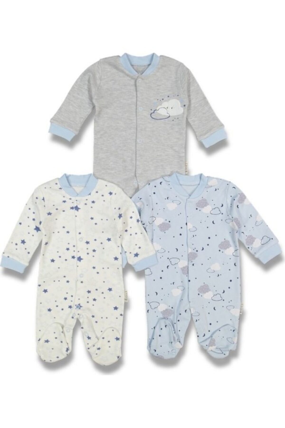 3 piezas trajes Necix nublado estrellado mono de bebé niño recién nacido mono niños ropa de dormir ropa 100% azul de algodón ropa de cama