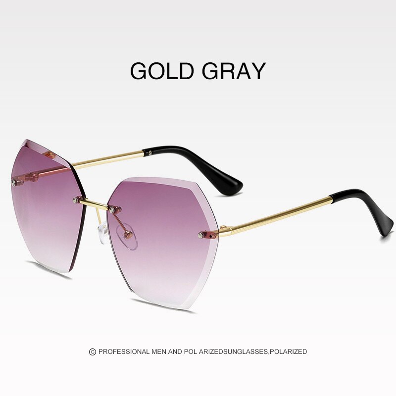 Gafas de sol de sin marco para mujer, gafas poligonales recortadas de de sin montura, Gafas de Metal cuadradas con degradado océano UV400: Color 02