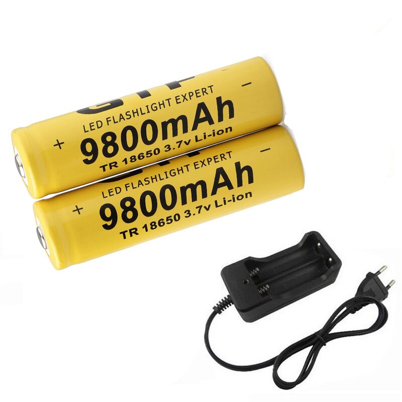 18650 Batteries 3.7V 9800mAh 18650 Rechargeable Li-ion Battery for Flashlight Torch Led Light +2 slot 18650 battery Charger