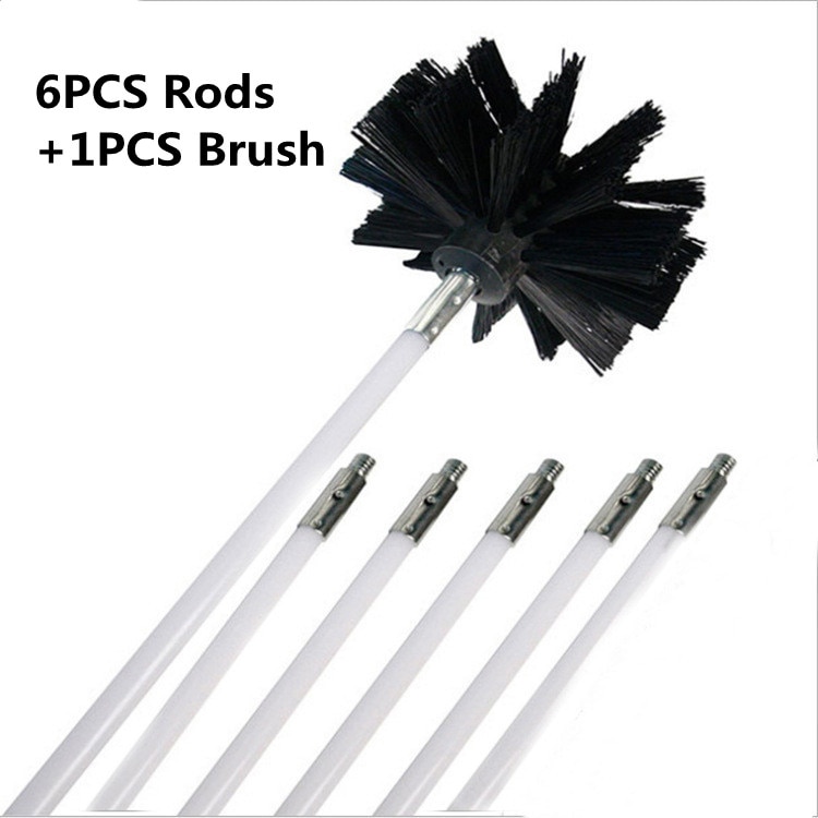 Flexibele 12Pc Staven Met 1Pc Borstel Hoofd Schoorsteen Cleaner Sweep Rotary Haarden Binnenwand Cleaning Brush Cleaner Schoorstenen toegang: 6PCS