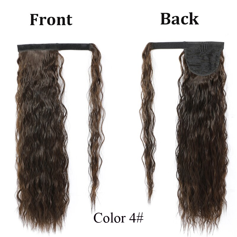 Lanyi extensión de cola de caballo sintética para mujeres envuelve alrededor de Magic Past Yaki Cola de Caballo de maíz onda Clip en la Ondulado Natural del pelo: Dark Brown 4