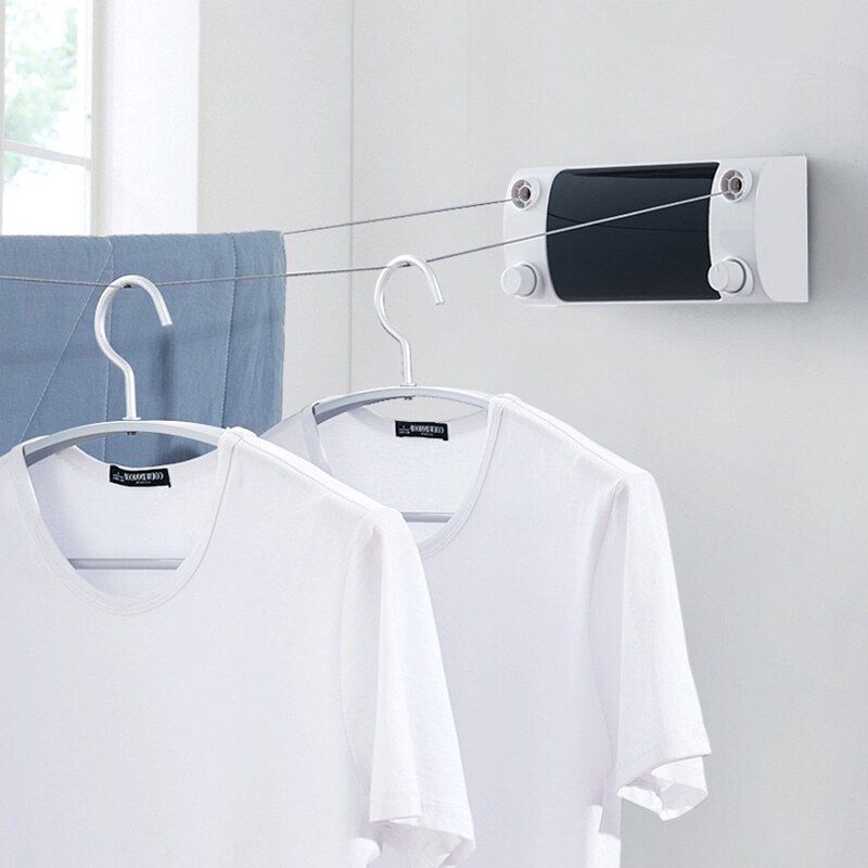 Retractable Clothesline Black/Silver Steel Wire Double Row Indoor Laundry Hanger Dryer Invisible Clothes Drying Rope Simple Rack
