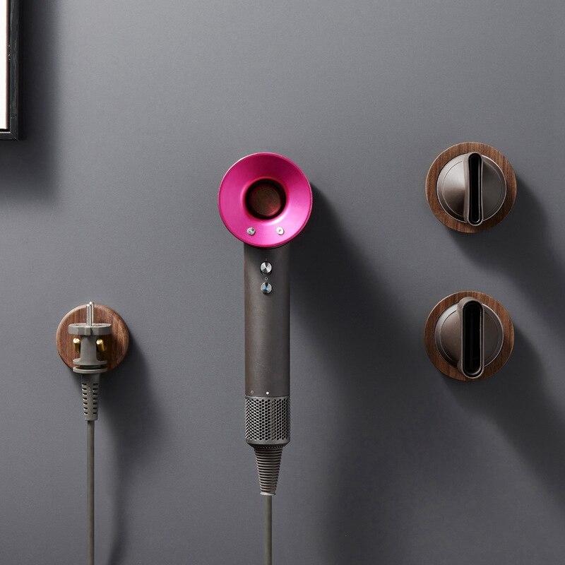 Soporte de pared para secador de pelo Dyson, soporte de madera maciza para secador de pelo, organizador de estante de baño