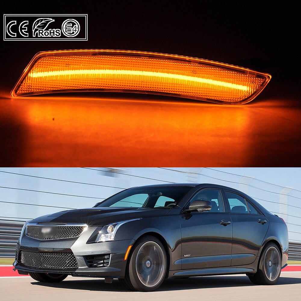 Luz de LED de posición lateral ámbar de parachoques delantero, 2 uds., transparente para Cadillac ATS CTS CTS-V 15-19