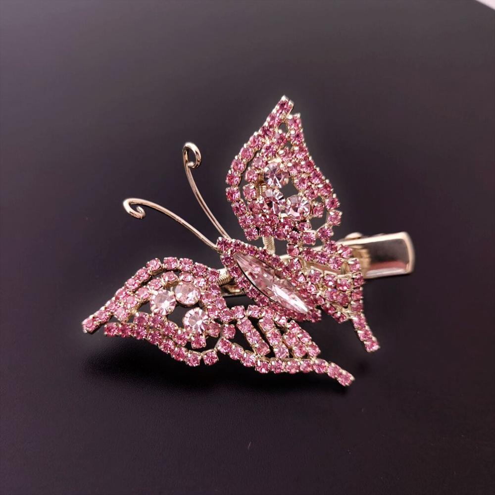 Brilhante Cheio de Cristal Cor Prata Borboleta Grampos de Cabelo para Meninas Crianças Barrette Grampos de cabelo Da Noiva Acessórios Do Cabelo Do Casamento Jóias: 6 pink