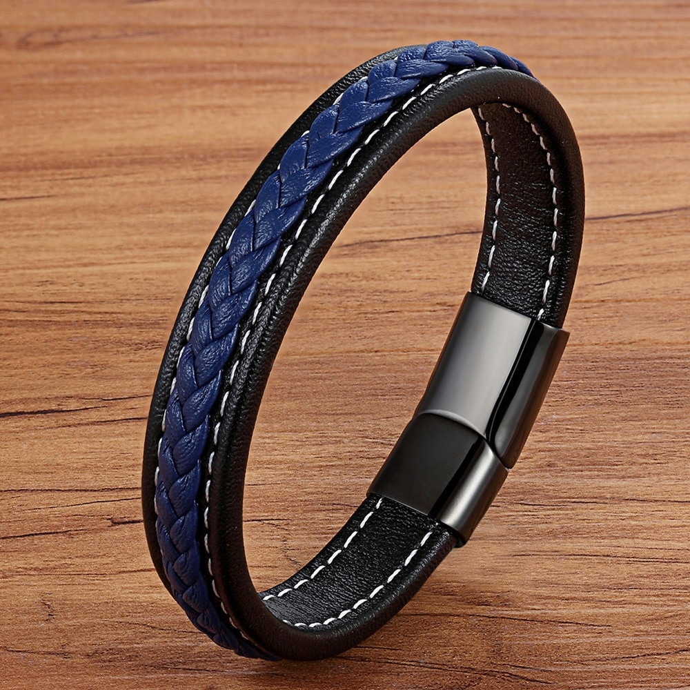 Armband Mannen Roestvrij Staal Lederen Armbanden Magnetische Sluiting Gevlochten Trendy Armband Armband Charme Armbanden Mannelijke Pols Band Cadeaus
