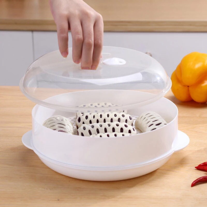 BPA Free Double Layer Microwave Oven Food Steamer Round Boiler Basket Cooker Dish Vegetable Fish Seafood Egg Tools Cooking Steam