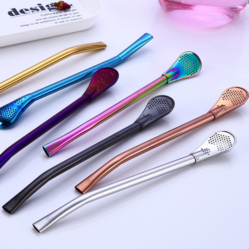 Multicolour Stainless Steel Coffee Spoon Straw Drinking Tea Yerba Mate Straw Gourd Bombilla Filter Spoon
