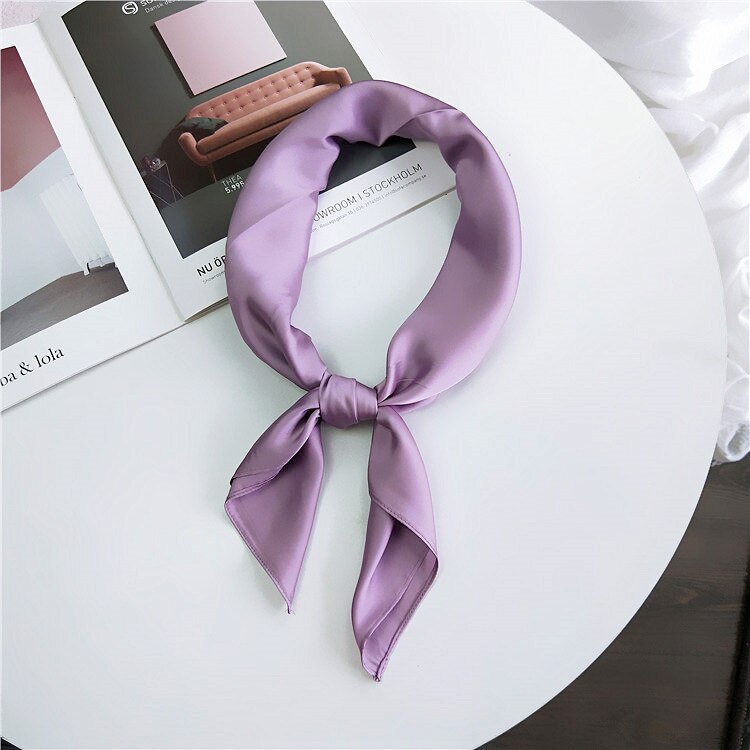 Écharpe en Satin pour femmes | Foulard cheveux kerchef, couleur unie, foulard cheveux, mouchoir, petites écharpes de cou, femmes 70cm, Scaves de bandeau pour dames: Purple