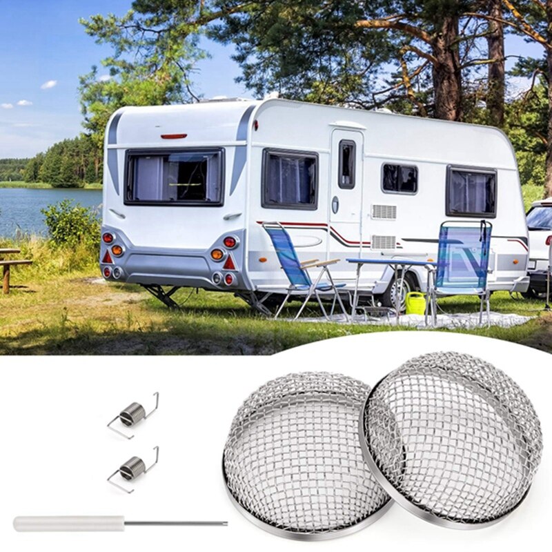 2 Pack Flying Insect Sn Rv Furnace Vent Cover 2.8 Inch Stainless Steel Mesh With Installation Tool