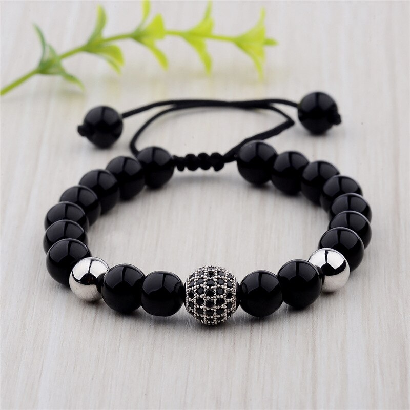 Perles de pierre naturelle hommes femmes Bracelets forme de boule bricolage Micro zircone fabrication de bijoux pour Bracelets ensembles en: Silver