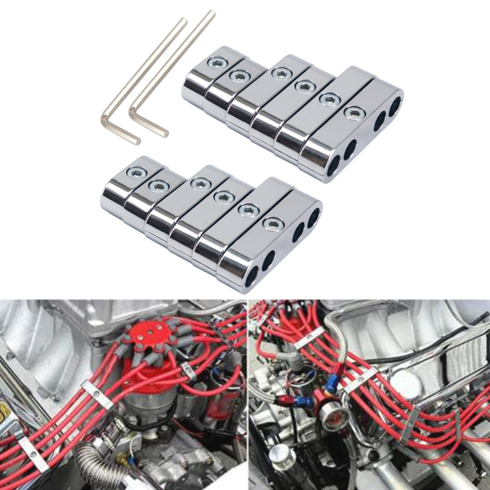 2 Sets 7mm 8mm Chrome Spark Plug Wire Separators Looms for Mopar Ford