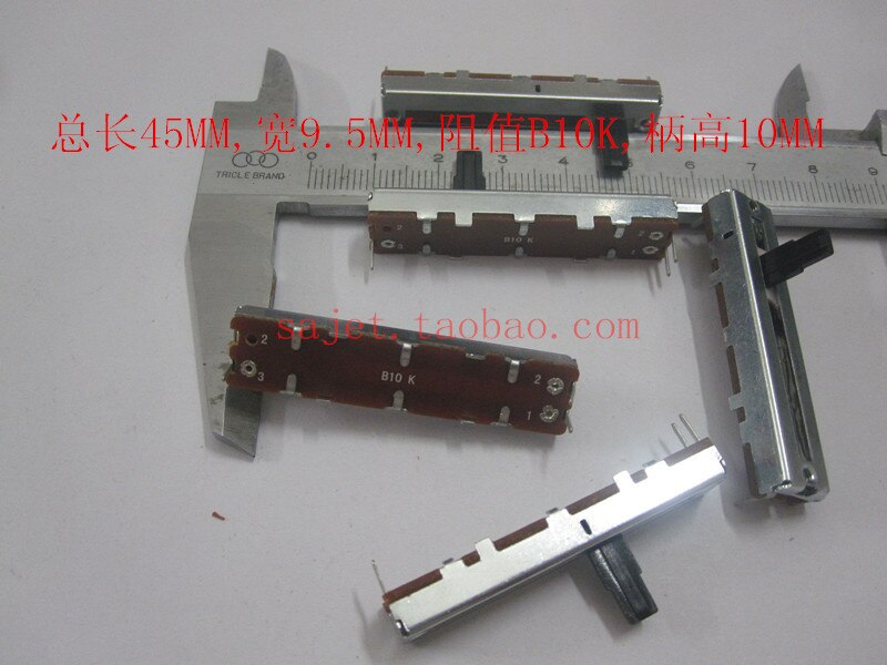 Gerade schiebepotentiometer, lange 45 MM, breite 9,5 MM, griff höer 10 MM, widerstand B10K