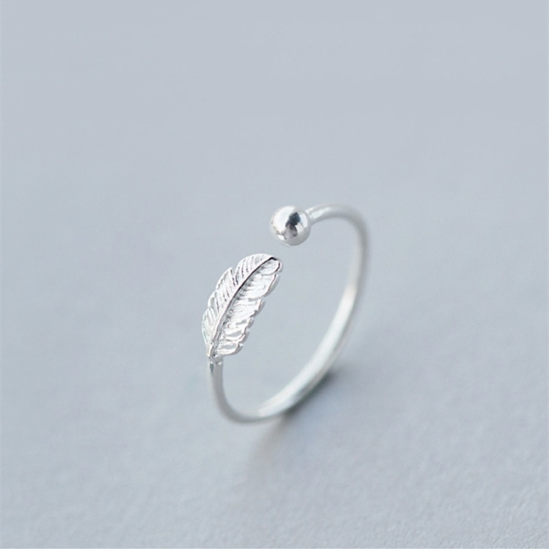 Leather Leaf Simple 925 Sterling Silver Temperament Personality Female Trendy Resizable Opening Rings SRI026