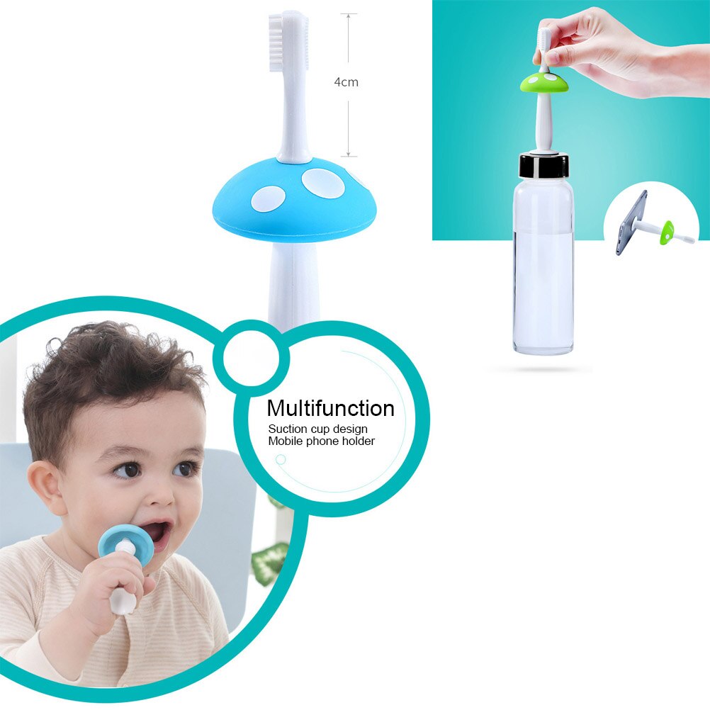 Brosse à dents en forme de champignon pour bébé, en Silicone, avec tête de brosse remplaçable