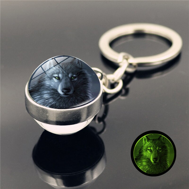 Lichtgevende huilende wolf huilende maan sleutelhanger hanger dubbelzijdige gloeiende glazen bol sleutelhanger hanger: 15