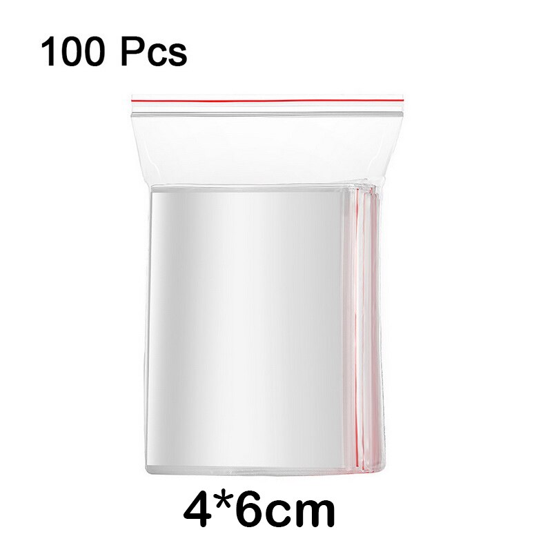100pcs/pack Resealable Zip Lock Bags Self Seal Clear Plastic Poly Bag Food Storage Package Reclosable Vacuum Fresh Bag: 4X6 CM