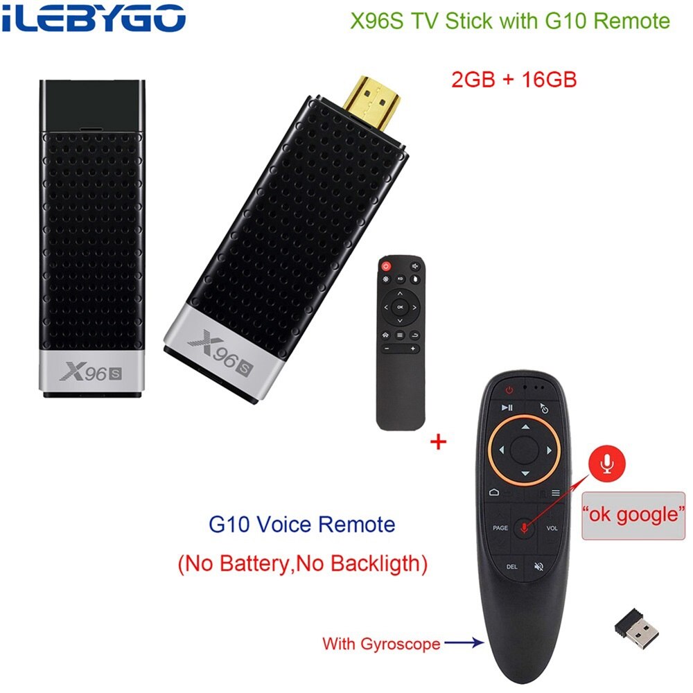 Ilebygo-minitv Stick X96S 4K, con Android 8,1, 4GB, 32GB, S905Y2, Quad Core, wi-fi Dual 2,4 GHz/5GHz, Bluetooth 4,2, 1080P, H.265, Dongle de TV inteligente: Enchufe estadounidense / 2g 16g with G10