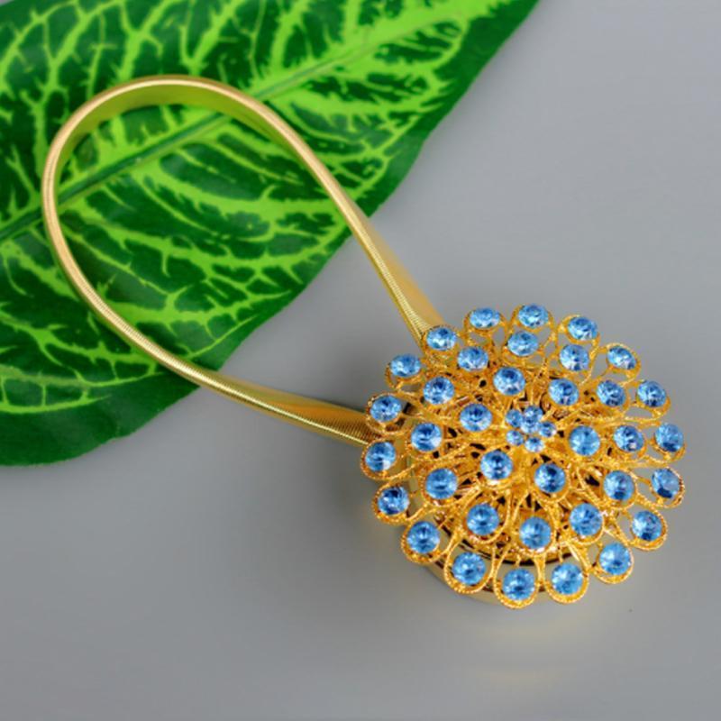 Lys luksus gardinrem bindende dekoration blomstformet magnetisk gardin spænde gardin tilbehør perforeringsfri: Gyldenblå