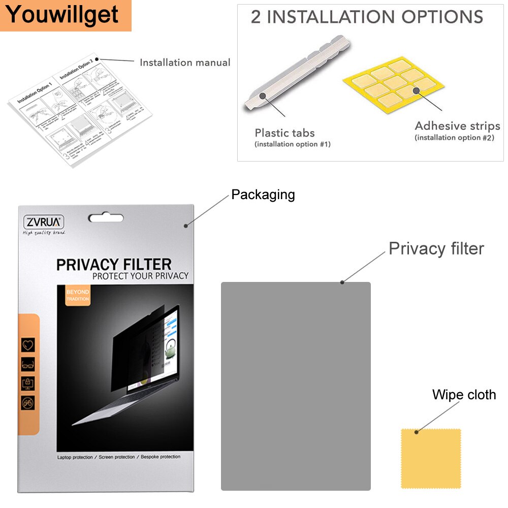 13.3 tommer  (294mm*165mm)  personvernfilter anti spionskjermer beskyttelsesfilm til 16:9 bærbare