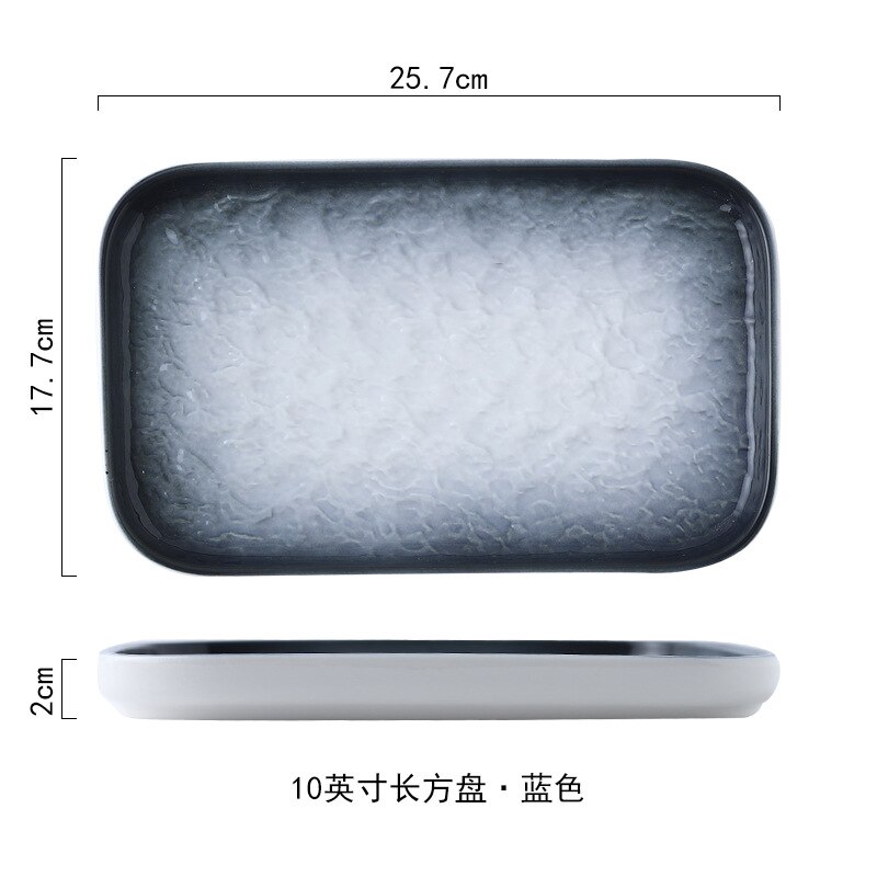 Ceramic household tableware high temperature glaze underhand color 10 inch rectangular plate simple plate unevenness fa: Blue