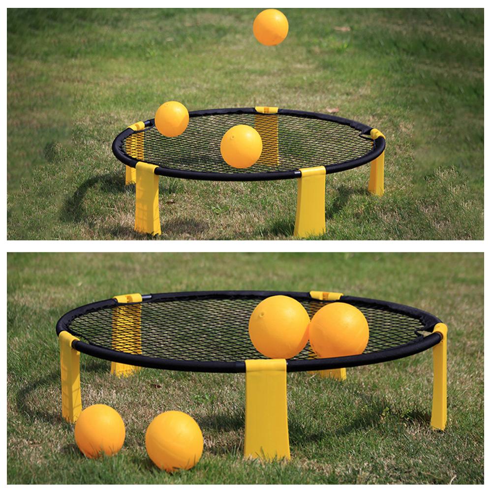 Mini Strand Volleyball Spitze Ball Spiel einstellen draussen Team Sport Spikeball Rasen Fitness Ausrügestochen Mit 3 Bälle Volleyball Netz 4Stck