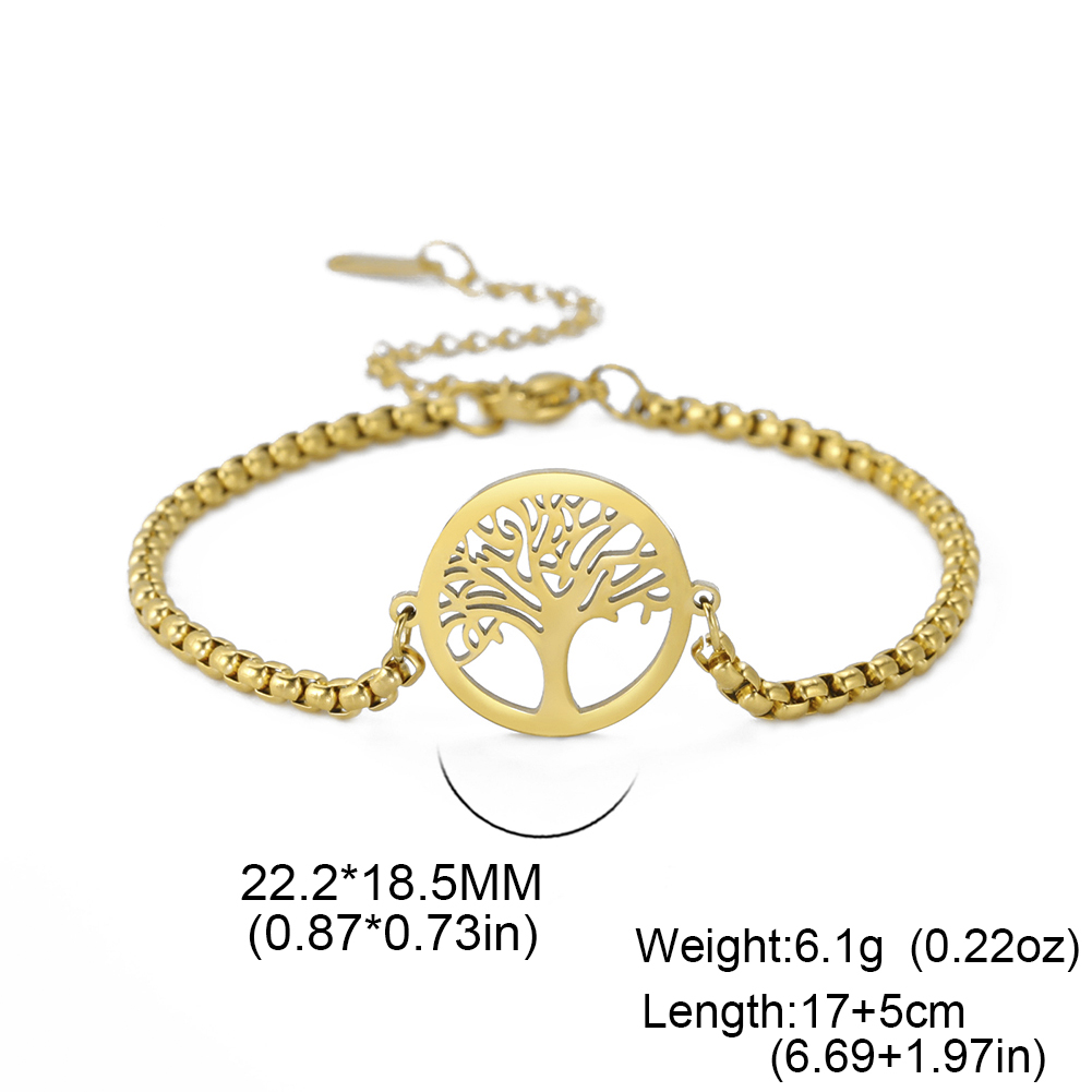 Pulseiras de aço inoxidável para mulheres, pingente life tree, joia clássica, moda, presentes de festa de casamento oco: Estampagem a quente