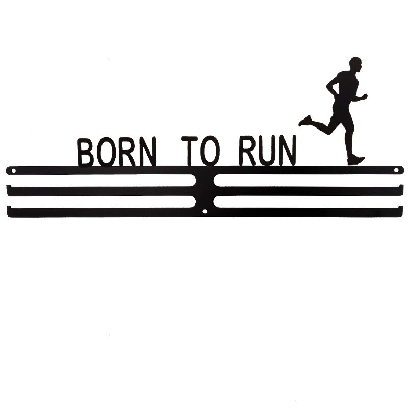 BORN TO RUN Running Black Sports Marathon Display Medal Hanger: 33cm Two Rack