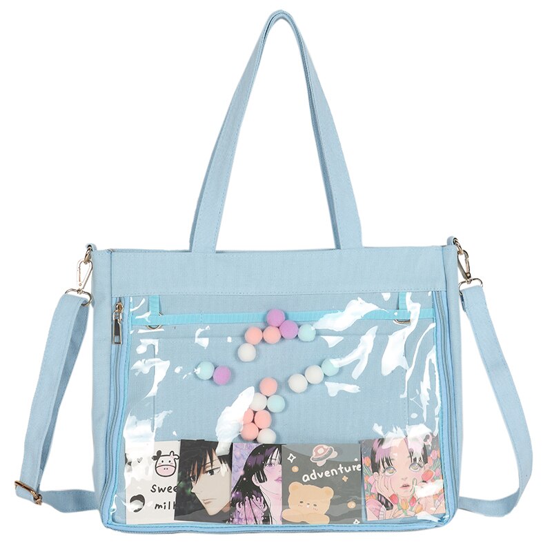 Ita Bag with Insert Double Straps Women Crossbody Kawaii Clear Bag Black Blue Transparent Girls Itabag Shoulder Bags H235: Light Blue