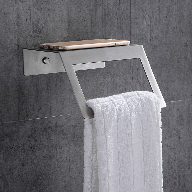 Håndklædering med hylde i rustfrit stål håndklædeholder til badeværelset hængende holder vægmonteret badeværelseshylde hjørnebruser shampoo rack